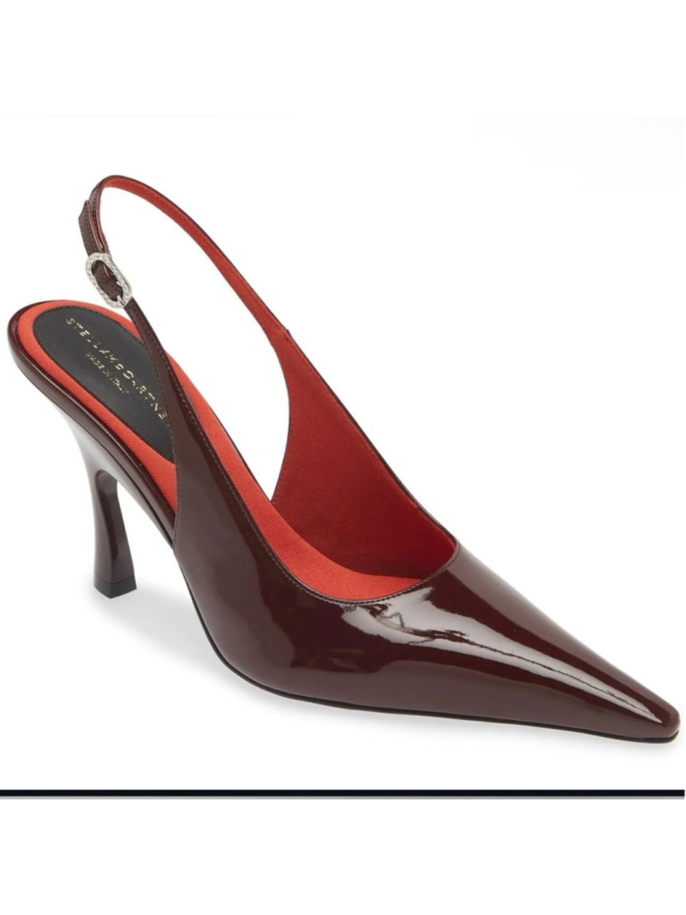 Stella McCartney Elsa Burgundy Patent Pointed Slingback Heels with Red Lining